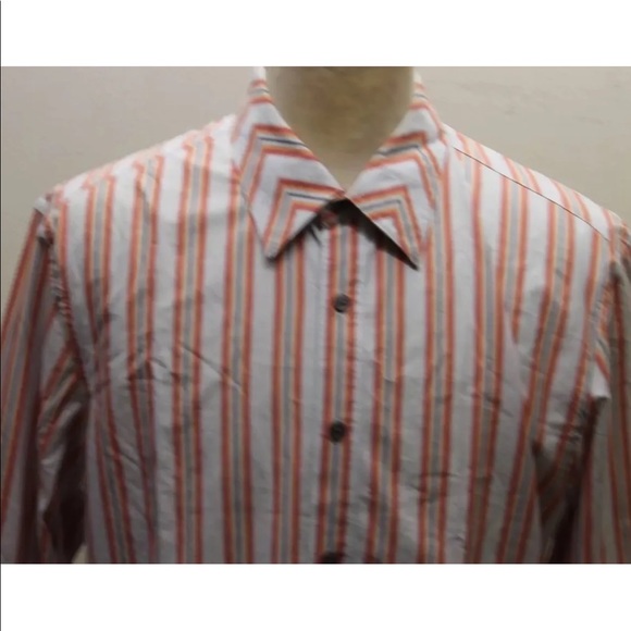 Kenneth Cole Reaction Large 100% Cotton Red Pink Striped Men Shirt Polo Gray - Picture 3 of 7